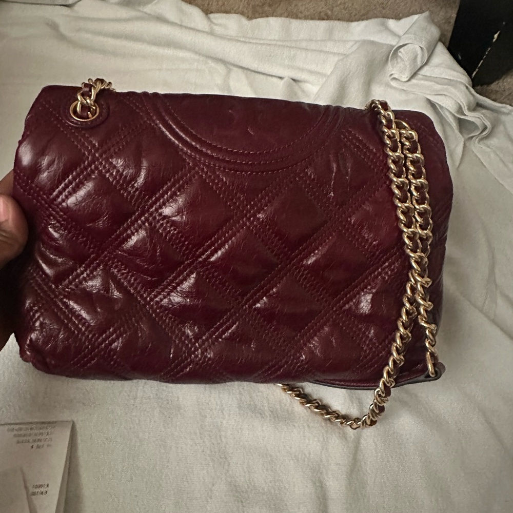 Tory Burch Burgundy Quilted Shoulder Bag